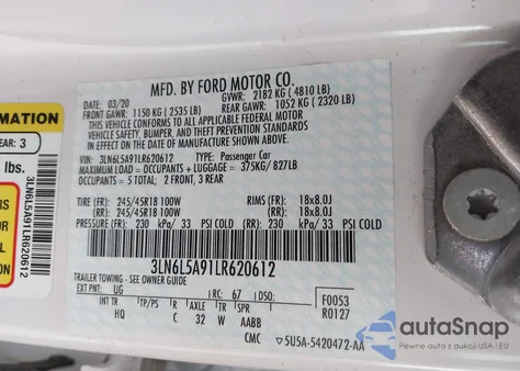 2020 Lincoln Mkz Standard from USA, damaged, VIN 3LN6L5A91LR620612